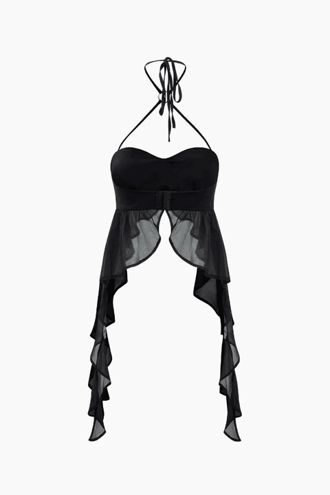 Ruched Ruffle Halter Neck Top - HouseofHalley