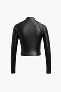 Seam Detail Faux Leather Long Sleeve Top - HouseofHalley