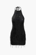 Sequin Embellished Halter Mini Dress - HouseofHalley
