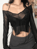 Sheer Mesh Lace Up Blouse - HouseofHalley