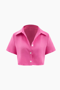 Short Sleeve Shirt And Buttoned Mini Skirt Set - HouseofHalley