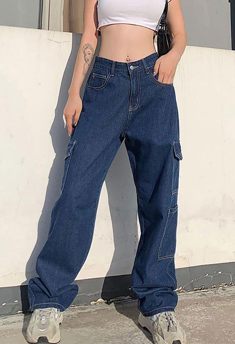 Side Pockets Straight-leg Boyfriend Jeans - HouseofHalley