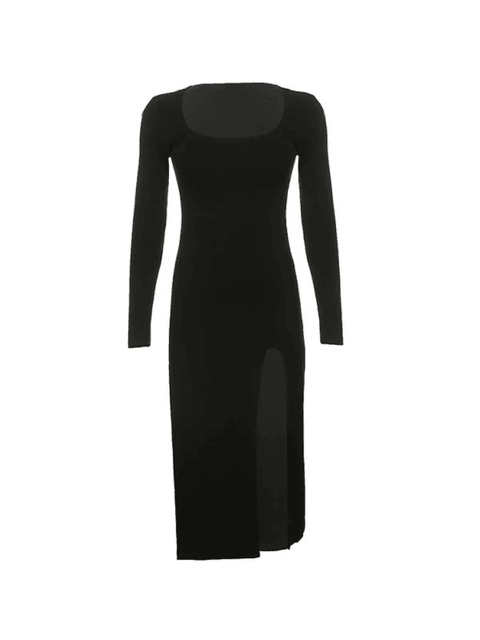 Slit Velvet Long Sleeve Black Maxi Dress - HouseofHalley