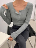 Solid Color Breasted Slim Long Sleeve Knit