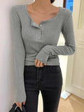 Solid Color Breasted Slim Long Sleeve Knit