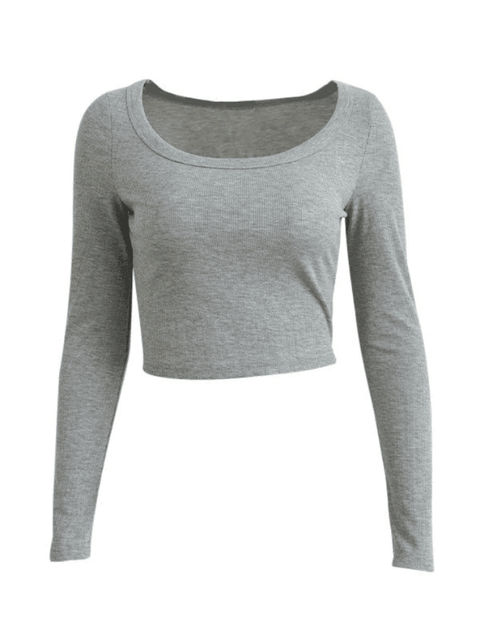 Solid Color Long Sleeve Knit Crop Top - HouseofHalley