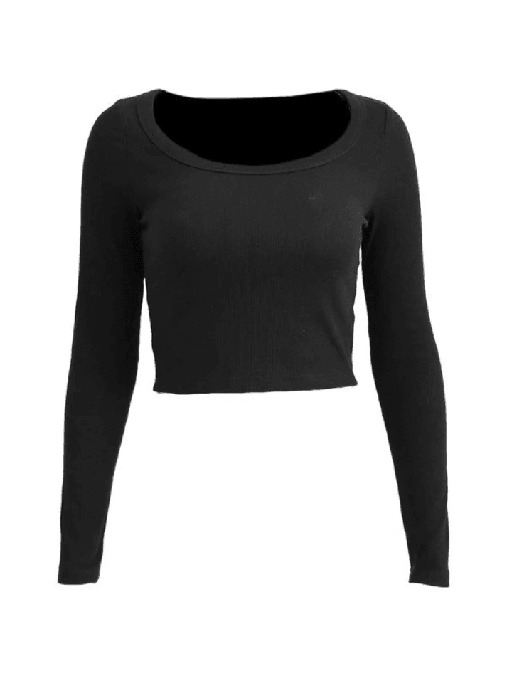 2024 Solid Color Long Sleeve Knit Crop Top Gray S in Knits Online Store ...