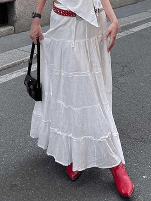 Solid Color Slit Layered Loose Midi Skirt - HouseofHalley