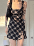 Split Sleeveless Checkered Mini Dress - HouseofHalley