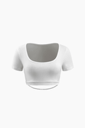 Square Neck Chain Detail Crop T-Shirt