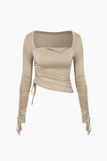 Square Neck Drawstring Ruched Long Sleeve Top - HouseofHalley