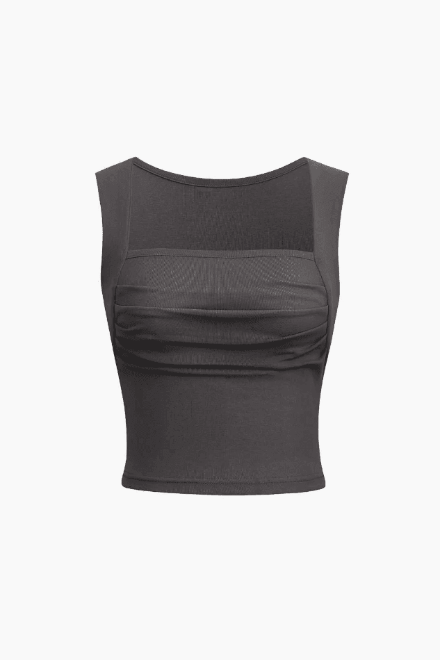 2023 Square Neck Ruched Tank Top Gray ONE SIZE in Tank Tops & Cami ...