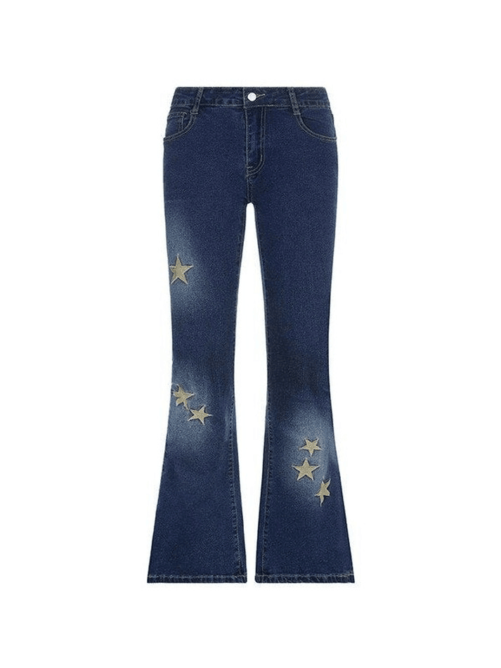 2023 Star Embroidered Flare Jeans Blue S in Jeans Online Store ...