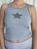 Star Patch Crop Ribbed Tank Top - HouseofHalley