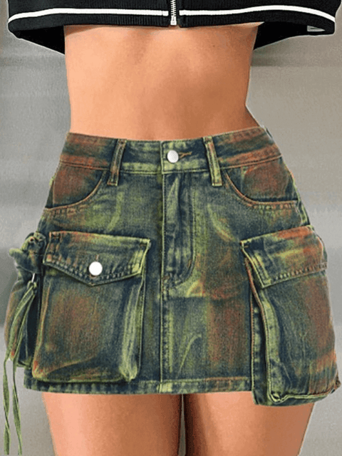 Street Asymmetric Pocket Denim Skirt - HouseofHalley
