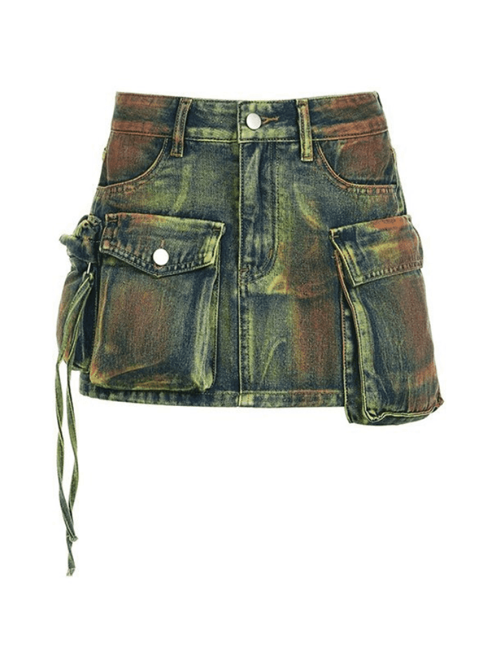 2023 Street Asymmetric Pocket Denim Skirt Green M in Mini Skirts Online ...