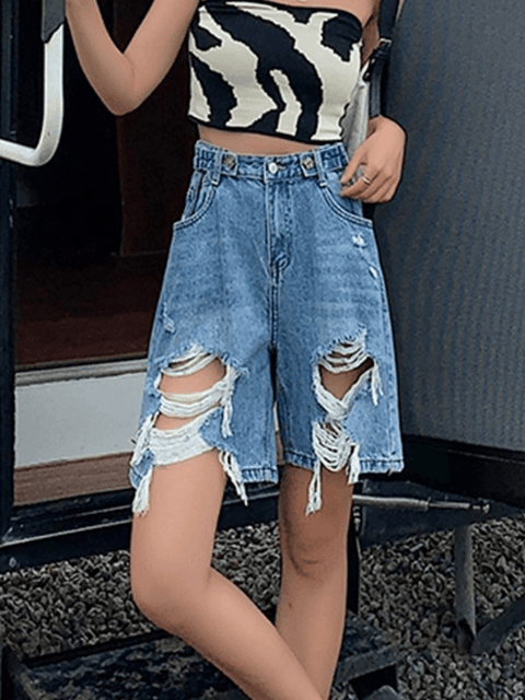 Street Ripped Cropped Denim Shorts - HouseofHalley
