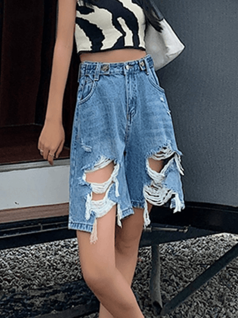 Street Ripped Cropped Denim Shorts - HouseofHalley