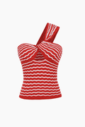 Striped One Shoulder Knitted Cami Top - HouseofHalley