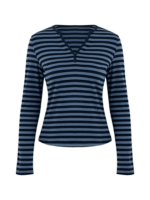 Striped V Neck Long Sleeve Tee - HouseofHalley