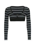 Super Crop Long Sleeve Striped Knit Top - HouseofHalley