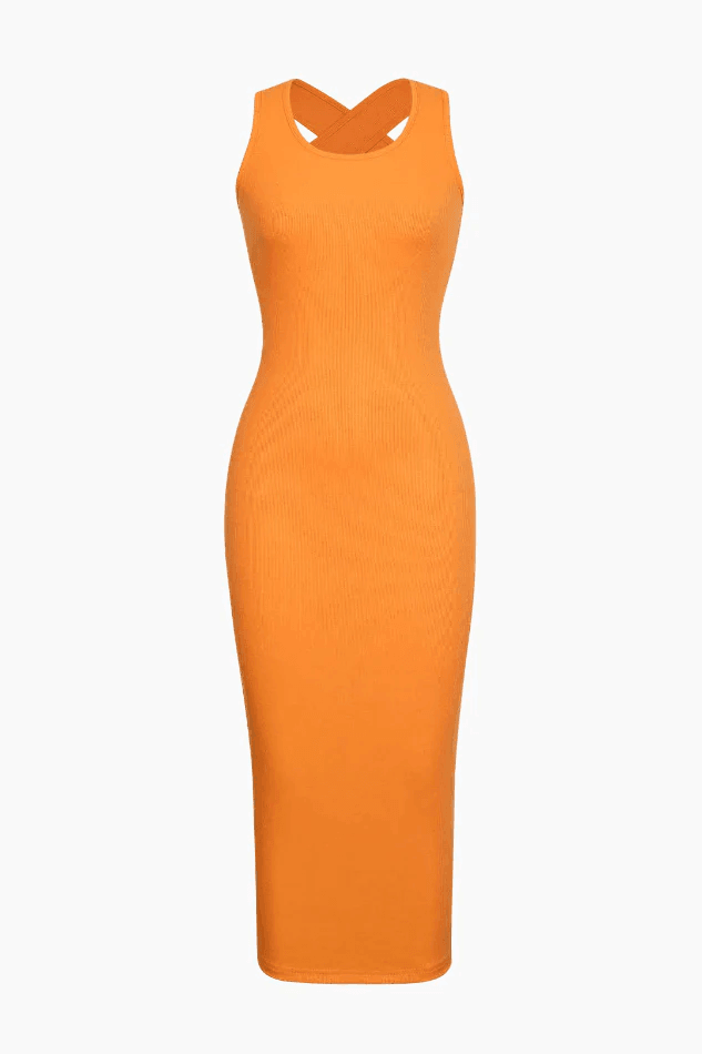 2023 Tie Back Split Bodycon Midi Dress Orange XL in Midi Dresses Online ...
