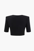 Twist Front Padded-Shoulder Crop T-Shirt - HouseofHalley