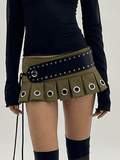 Ultra Short Low Waist Belt Mini Skirt - HouseofHalley