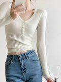 V Neck Button Up Ribbed Knit Top - HouseofHalley