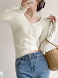 V Neck Button Up Ribbed Knit Top - HouseofHalley