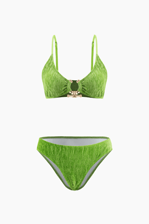 Velvet Textured U-ring Bikini And Sarong 3pc Set - HouseofHalley