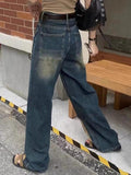 Vintage Blue Distressed Ripped Wide Leg Boyfriend Jeans - HouseofHalley