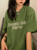 Vintage Letter Print Oversized Short Sleeve Tee - HouseofHalley