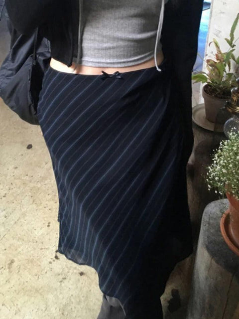 Vintage Stripe Double Layered Mesh Midi Skirt - HouseofHalley