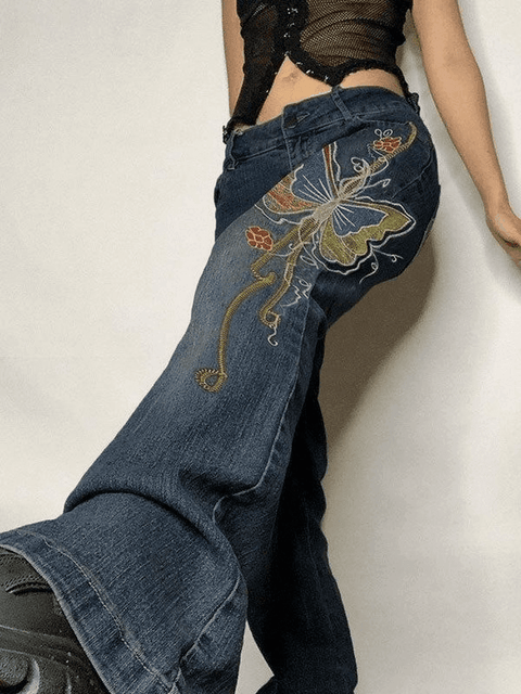 Vintage Washed Butterfly Flare Jeans - HouseofHalley