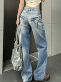 Washed Distressed Low Waist Boyfriend Jeans