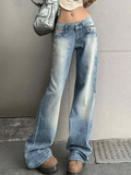 Washed Distressed Low Waist Boyfriend Jeans