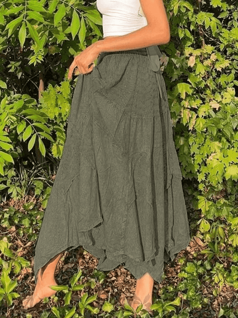 Washed Irregular Lace Up Midi Skirt - HouseofHalley
