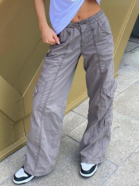 Washed Pocket Solid Cargo Pants - HouseofHalley