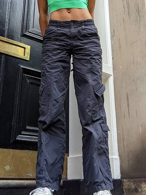 Washed Pocket Solid Cargo Pants - HouseofHalley
