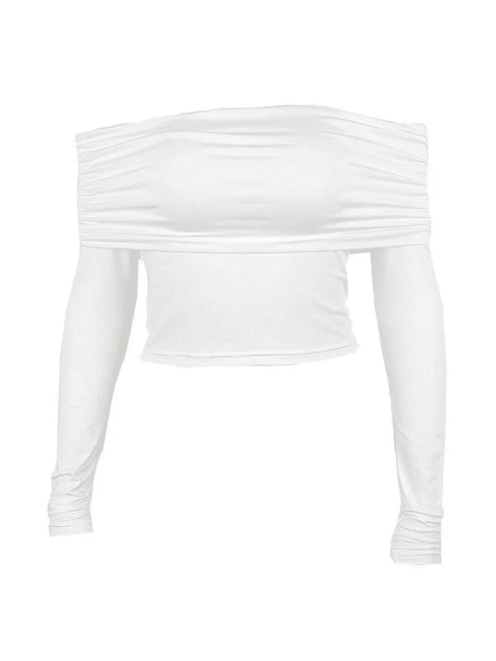 2023 White Long Sleeve Off Shoulder Top White S in Long Sleeves Online ...