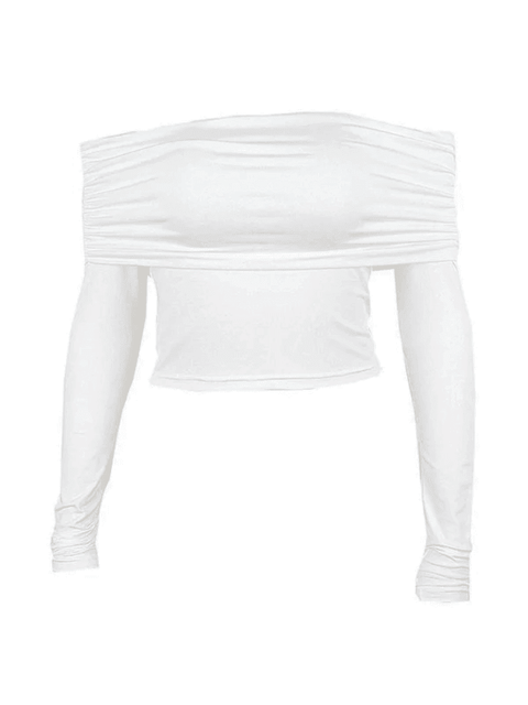 White Long Sleeve Off Shoulder Top - HouseofHalley