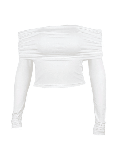 White Long Sleeve Off Shoulder Top - HouseofHalley
