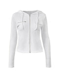 White Zip Up Hooded Cropped Knit Top