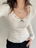 Lace Splice Square Neck Long Sleeve Tee - HouseofHalley