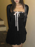 Long-Sleeve Square Neck Mini Pleated Dress - HouseofHalley