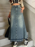 Vintage Distressed Frayed Hem A Line Midi Skirt - HouseofHalley