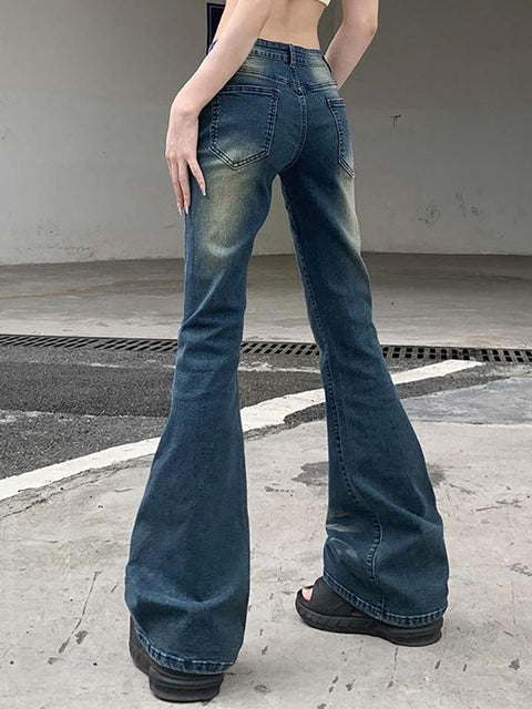 Low Waist Washed Slim-Fit Boot-Cut Jeans - HouseofHalley