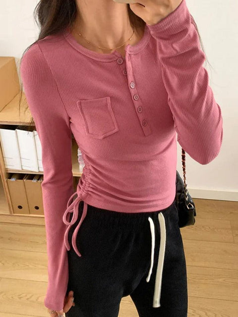 Rib Solid Breasted Slim Long Sleeve Knit - HouseofHalley