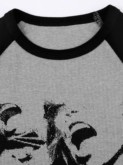 Street Portrait Print Raglan Ribbed Long Sleeve Knit - HouseofHalley